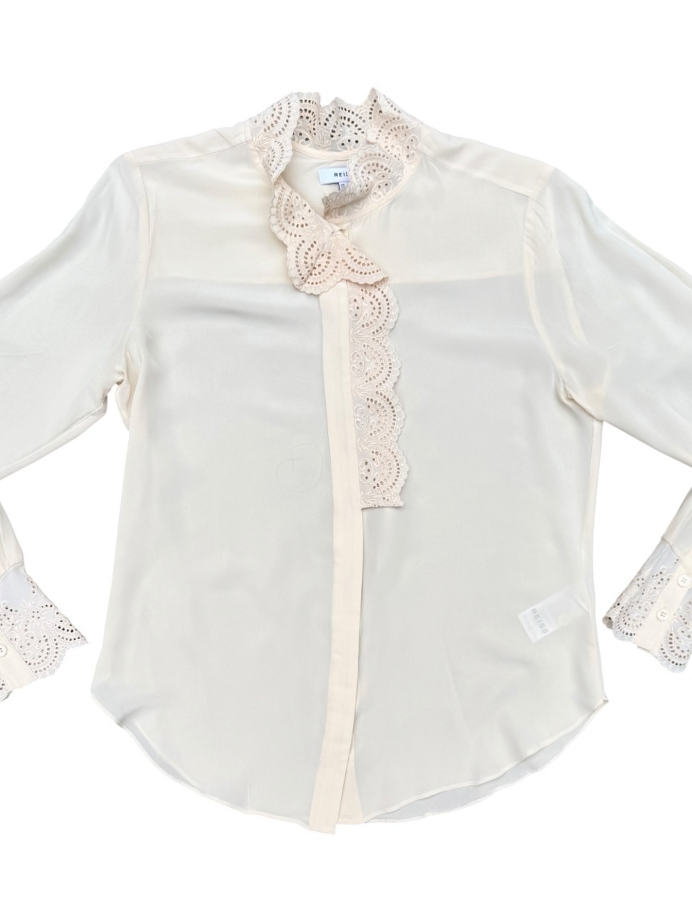 Reiss Jules Ruffle Trim Satin Blouse Ivory Cream Long Sleeve US 4 NWOT - Picture 1 of 8